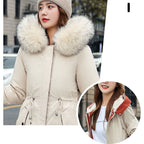 Winter coat with hood and fur collar, casual parka for women