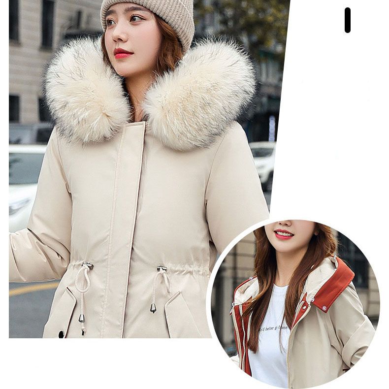 Winter coat with hood and fur collar, casual parka for women