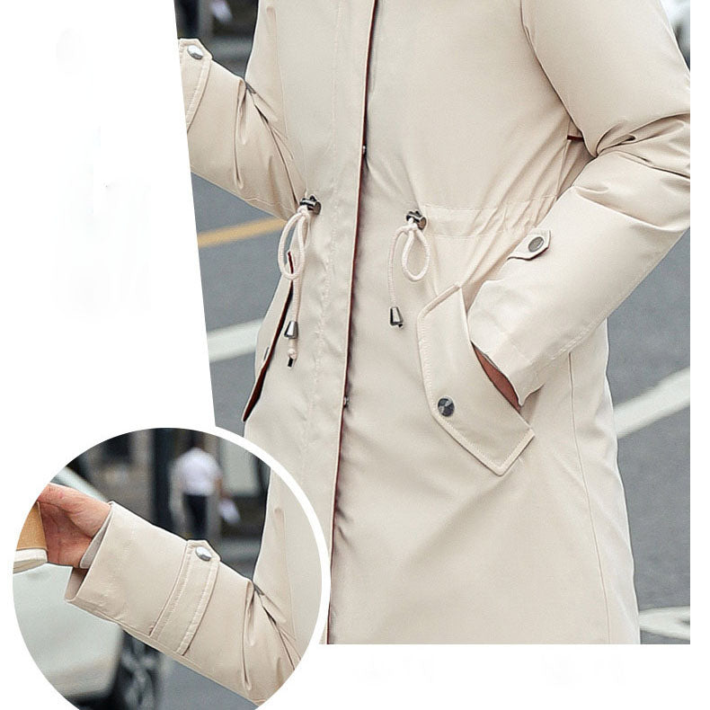 Winter coat with hood and fur collar, casual parka for women