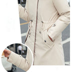 Winter coat with hood and fur collar, casual parka for women