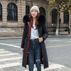 Winter coat with hood and fur collar, casual parka for women