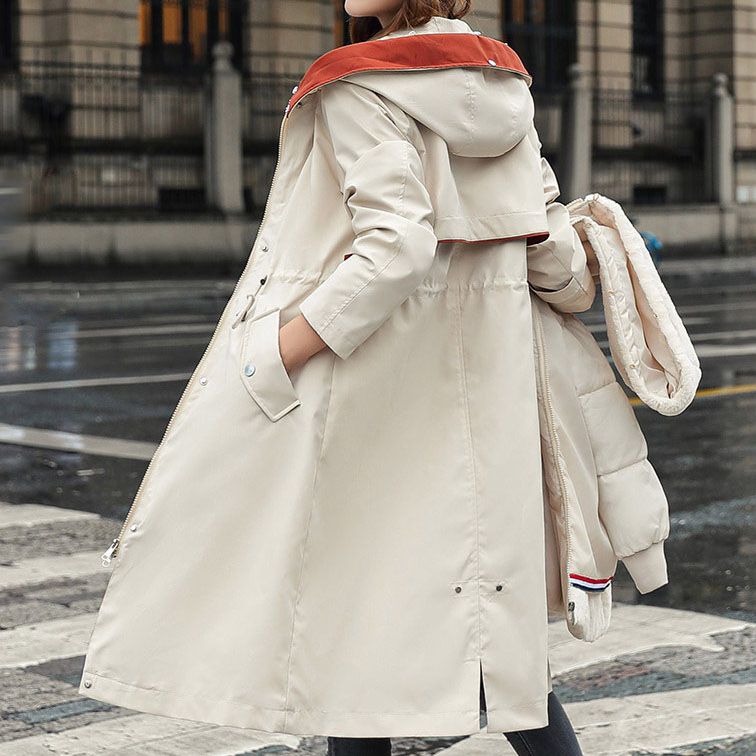 Winter coat with hood and fur collar, casual parka for women