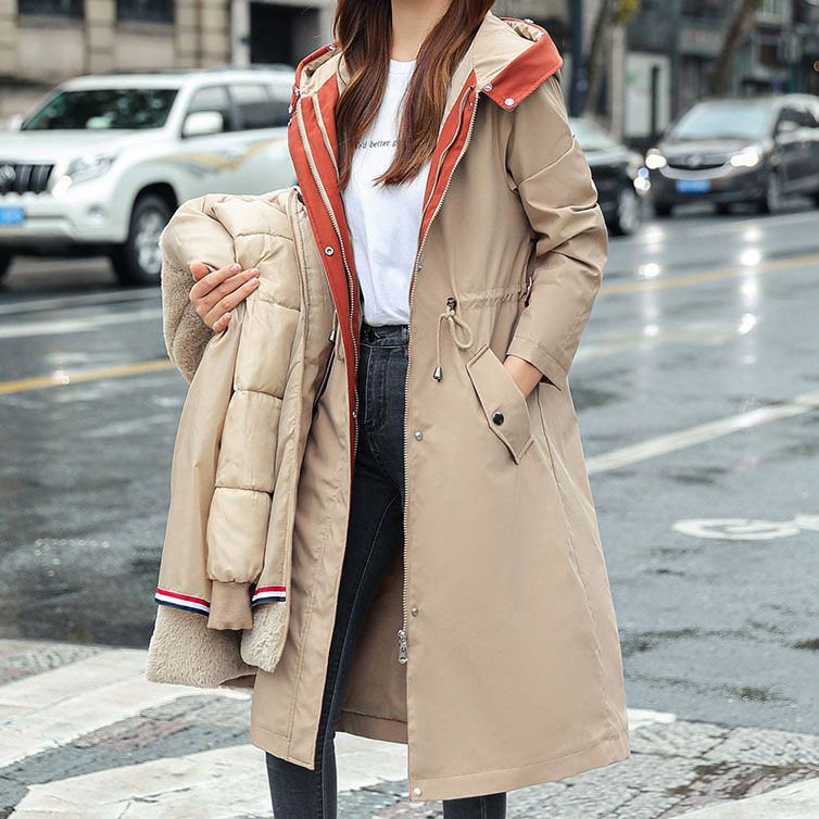 Winter coat with hood and fur collar, casual parka for women