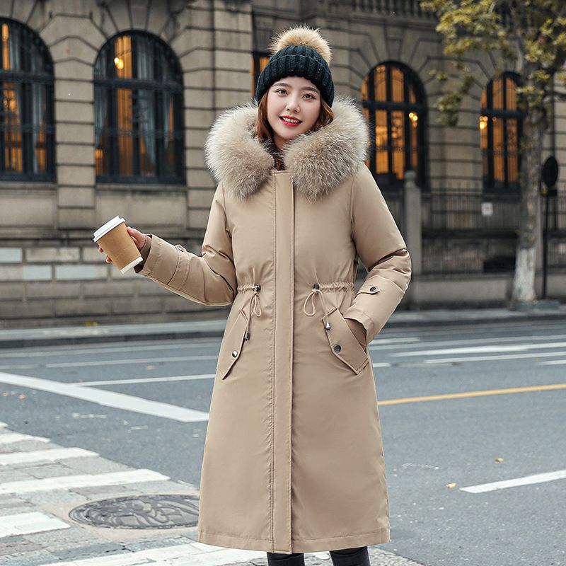Winter coat with hood and fur collar, casual parka for women