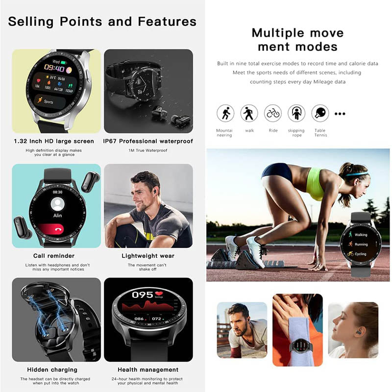 2-in-1 Smartwatch with Earbuds (For iPhone & Android)