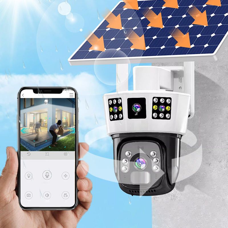 360° smart solar surveillance camera with three screens