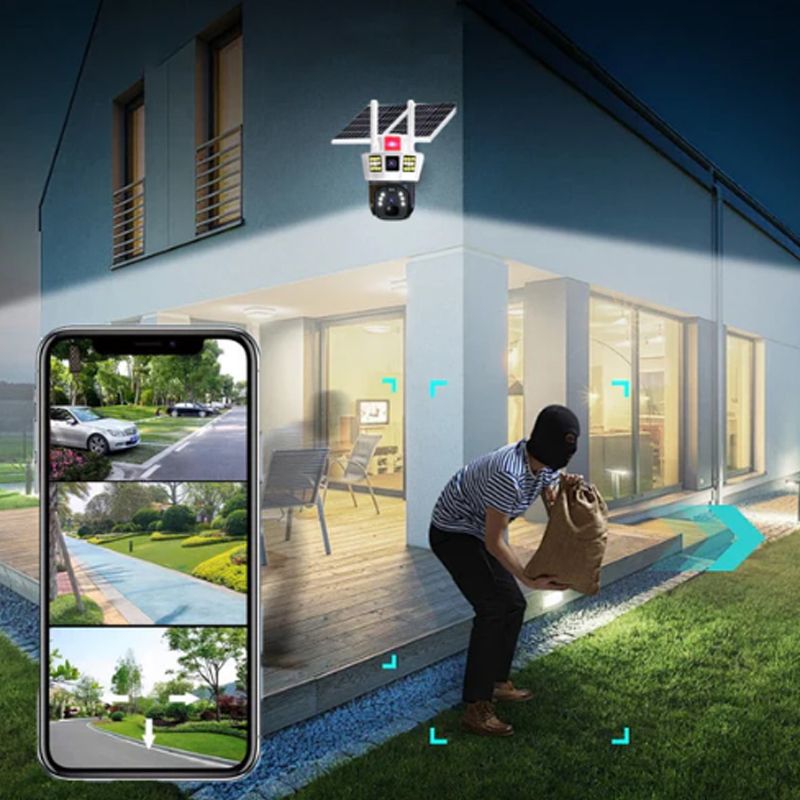 360° smart solar surveillance camera with three screens