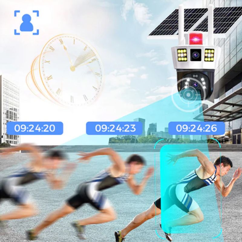 360° smart solar surveillance camera with three screens