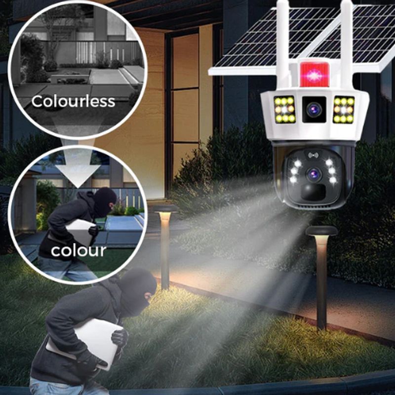 360° smart solar surveillance camera with three screens