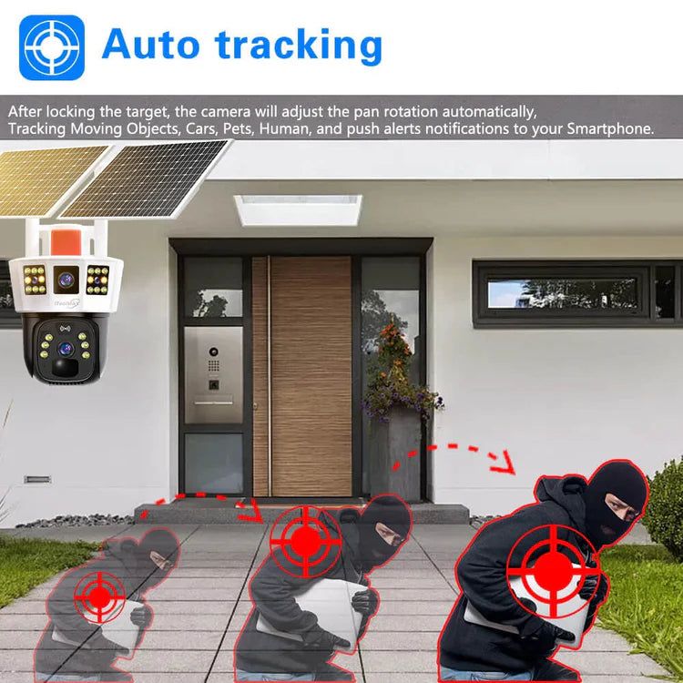 360° smart solar surveillance camera with three screens