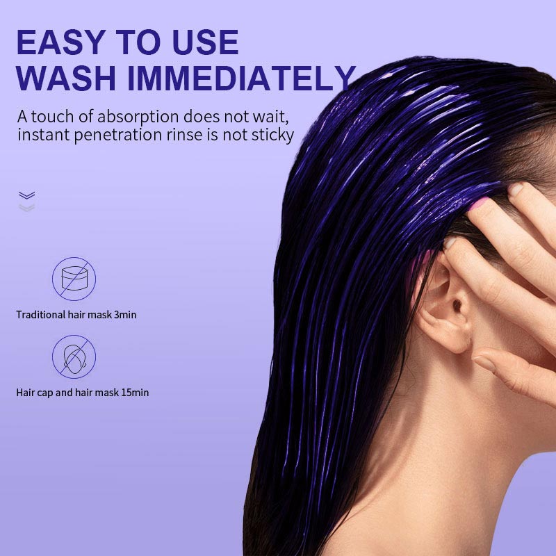 Purple keratin hair mask - locks in color and neutralizes brassiness and yellow tones for blonde silver-gray hair with light highlights
