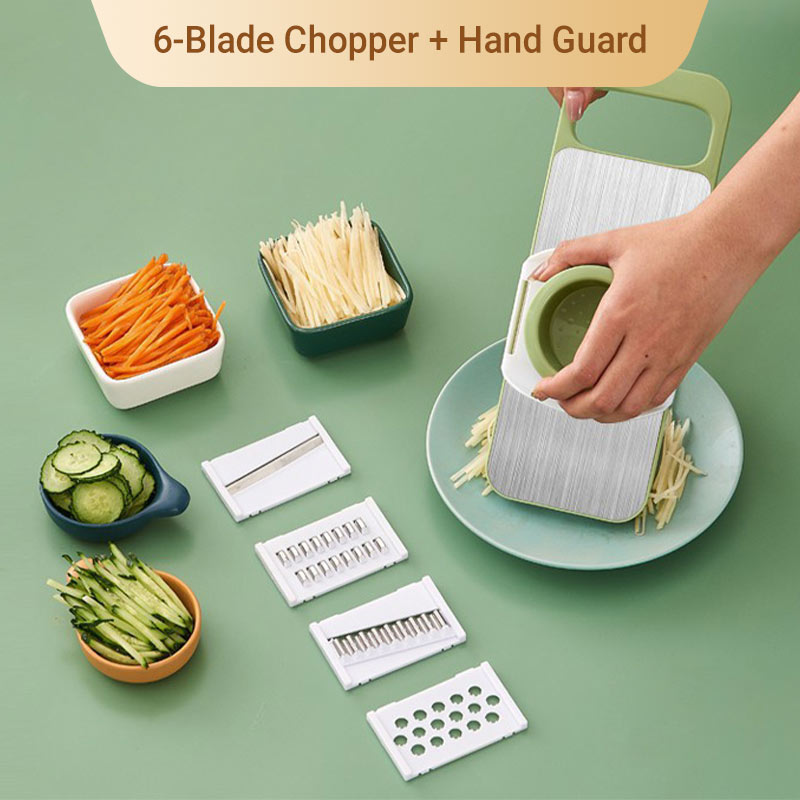 Multi-functional 7-in-1 kitchen chopper in stainless steel with hand protection