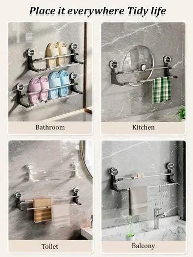 AquaElegance Suction Cup Double Towel Holder | Effortlessly stylish towel storage with secure suction technology for a tidy bathroom