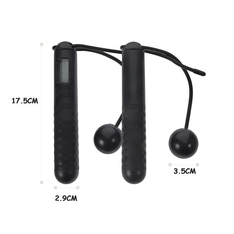 Battery-operated skipping rope with counter and weight balls