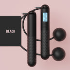 Battery-operated skipping rope with counter and weight balls