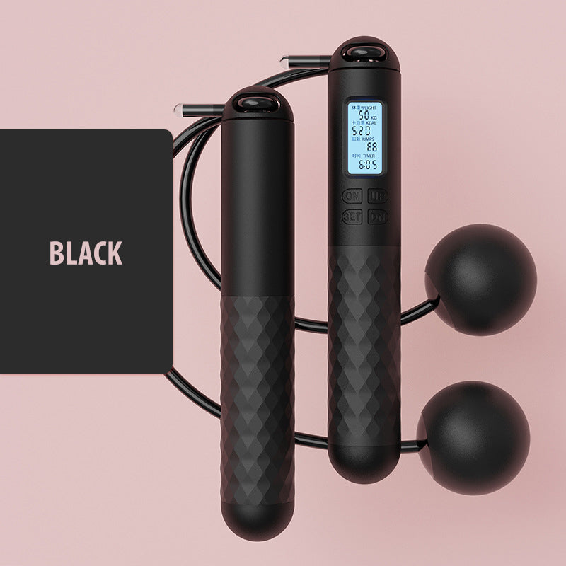 Battery-operated skipping rope with counter and weight balls