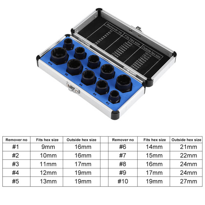 10 pcs. set with screw extractor for damaged screws