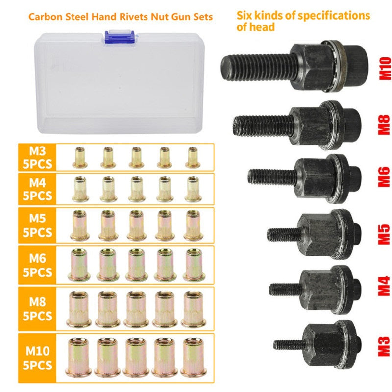 Set with hex nuts with flat head and insert pins
