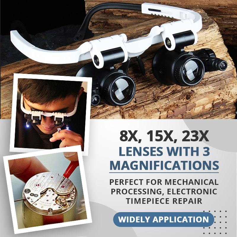LED glasses with magnifying lenses (8x 15x 23x)