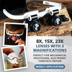 LED glasses with magnifying lenses (8x 15x 23x)
