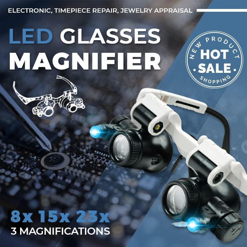LED glasses with magnifying lenses (8x 15x 23x)