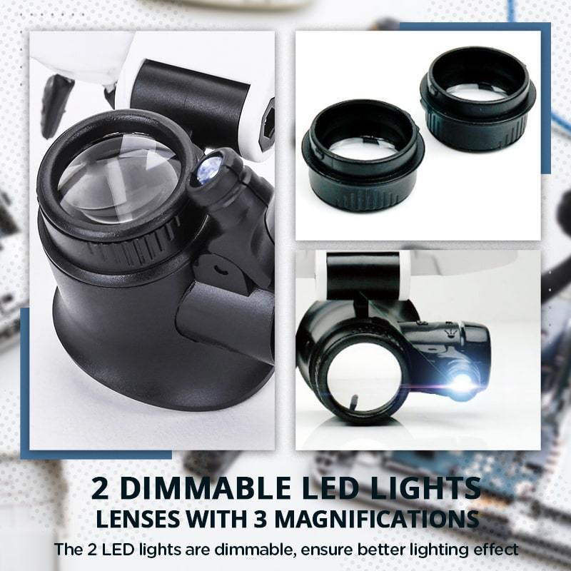 LED glasses with magnifying lenses (8x 15x 23x)
