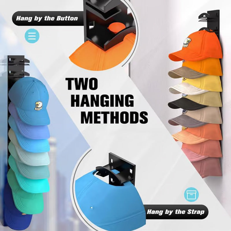 Hat holder in multiple layers for baseball caps with 2 mounting options