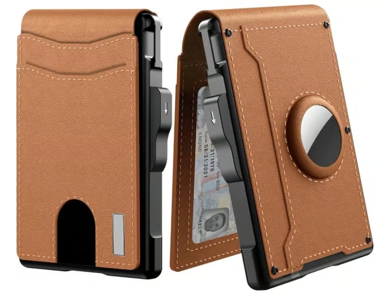 Pop Up aluminum bag Money Clip Slim Leather Slots Credit Card Holder RFID Blocking Bifold Minimalist Wallet