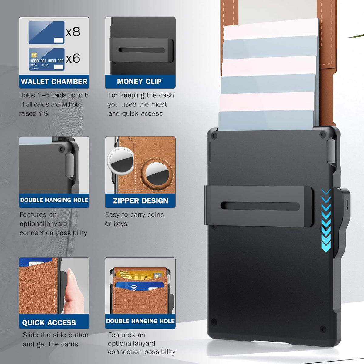 Pop Up aluminum bag Money Clip Slim Leather Slots Credit Card Holder RFID Blocking Bifold Minimalist Wallet
