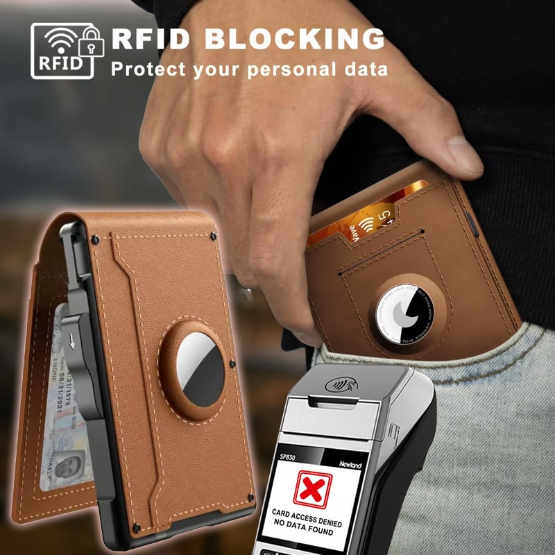 Pop Up aluminum bag Money Clip Slim Leather Slots Credit Card Holder RFID Blocking Bifold Minimalist Wallet