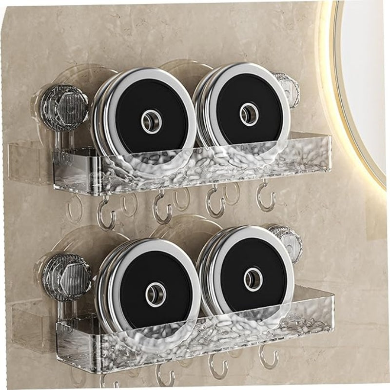 Wall-mounted detachable suction cup shelf with hooks