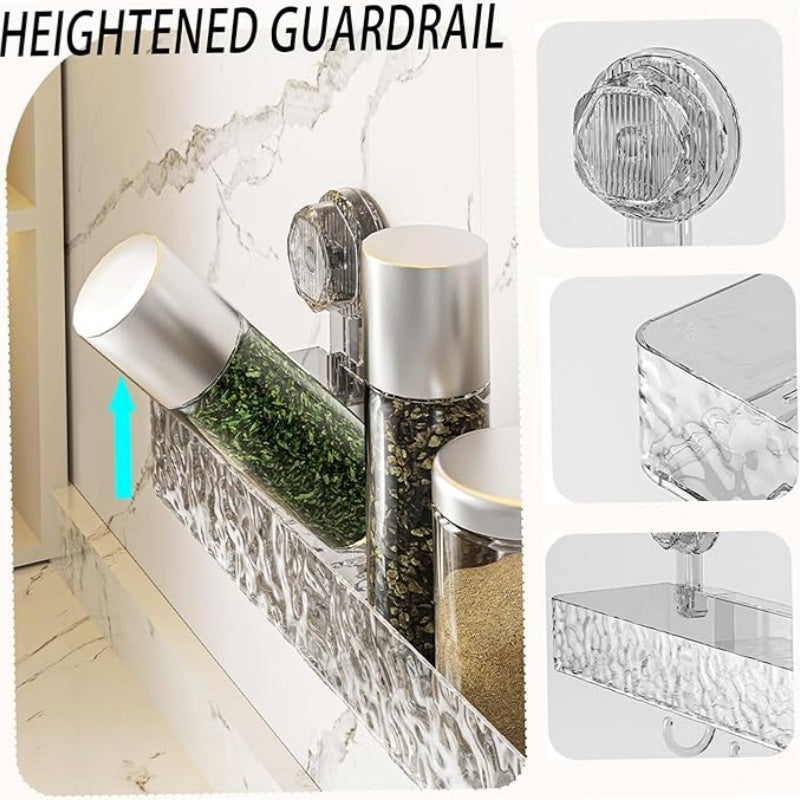 Wall-mounted detachable suction cup shelf with hooks