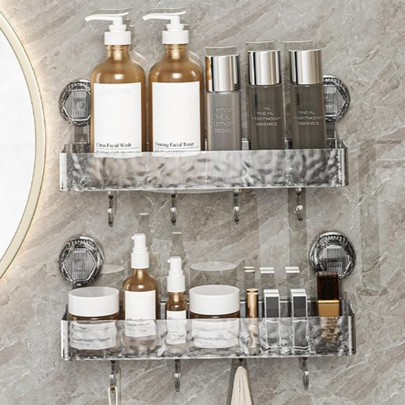 Wall-mounted detachable suction cup shelf with hooks