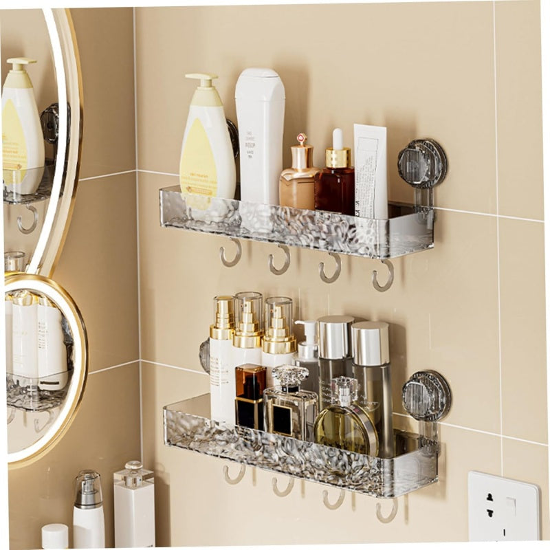 Wall-mounted detachable suction cup shelf with hooks