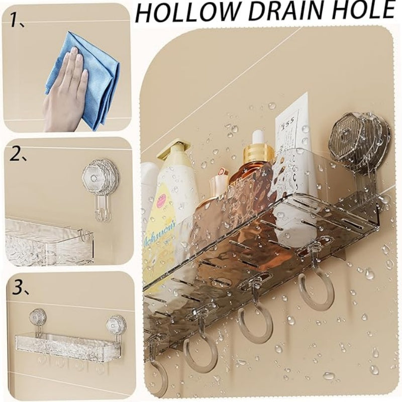 Wall-mounted detachable suction cup shelf with hooks