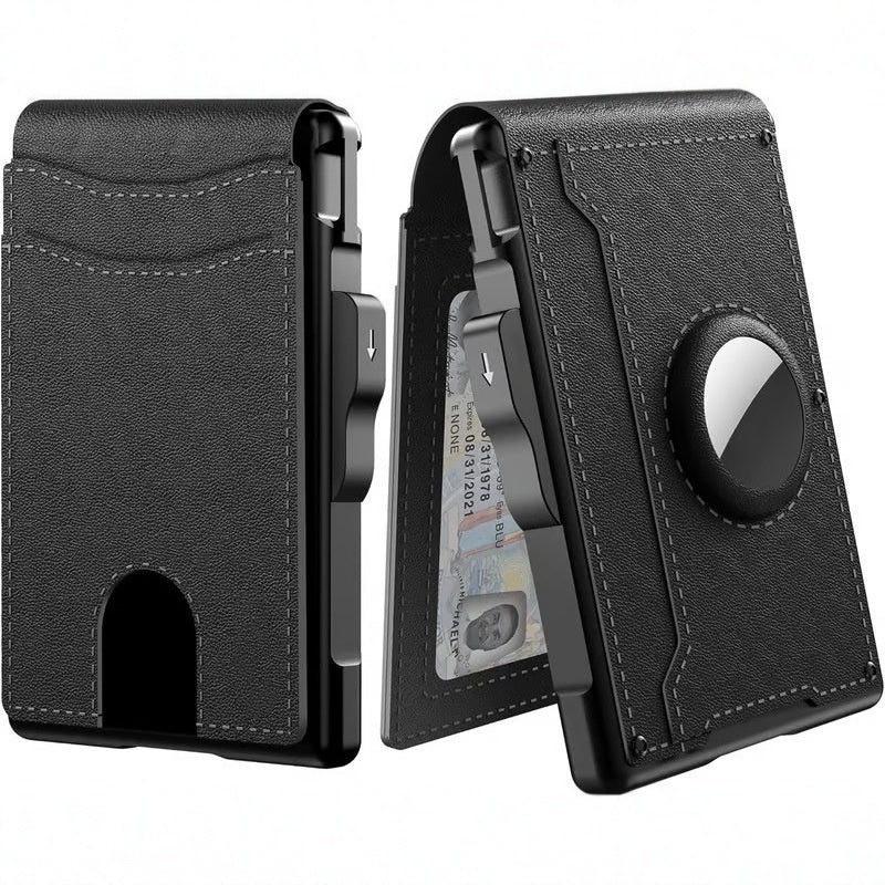 Wallet for men - with pop-up aluminum case Minimal wallet with leather money clip with space for credit cards RFID blocking
