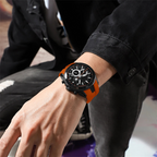 Stylish sports watch with glowing display, silicone strap, and waterproof design