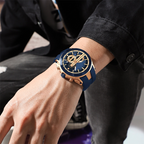 Stylish sports watch with glowing display, silicone strap, and waterproof design