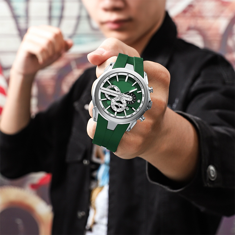 Stylish sports watch with glowing display, silicone strap, and waterproof design