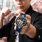 Stylish sports watch with glowing display, silicone strap, and waterproof design