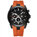 Stylish sports watch with glowing display, silicone strap, and waterproof design