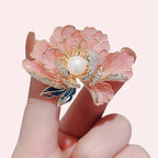 Elegant enameled peony brooch for women