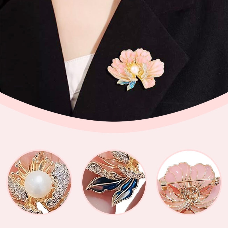 Elegant enameled peony brooch for women