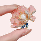Elegant enameled peony brooch for women
