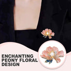 Elegant enameled peony brooch for women