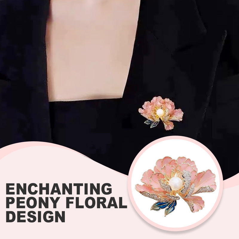 Elegant enameled peony brooch for women