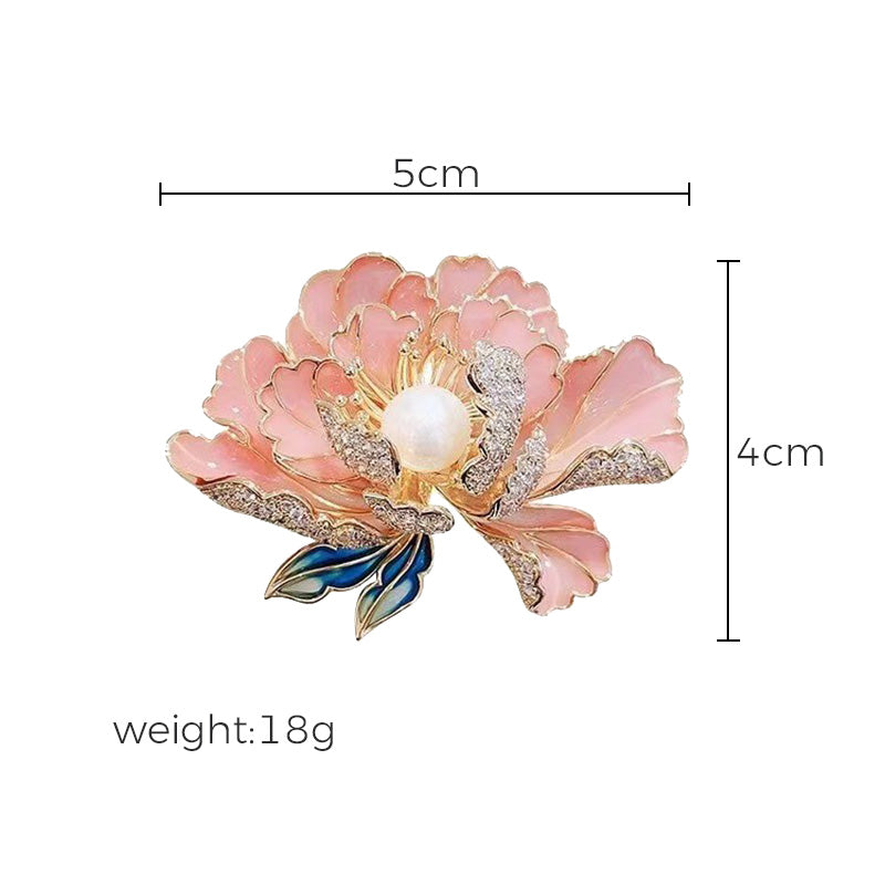 Elegant enameled peony brooch for women