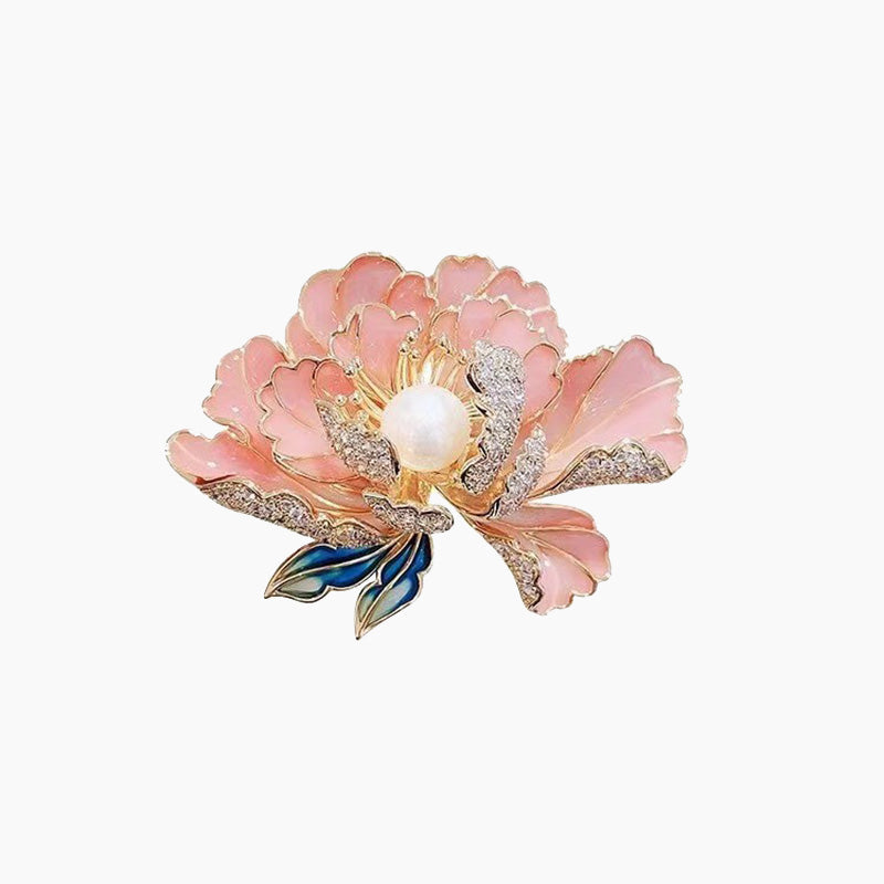 Elegant enameled peony brooch for women