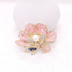 Elegant enameled peony brooch for women