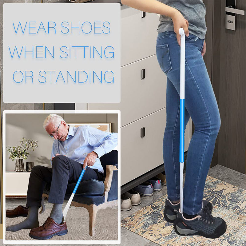 Adjustable long shoehorn with sock remover for seniors